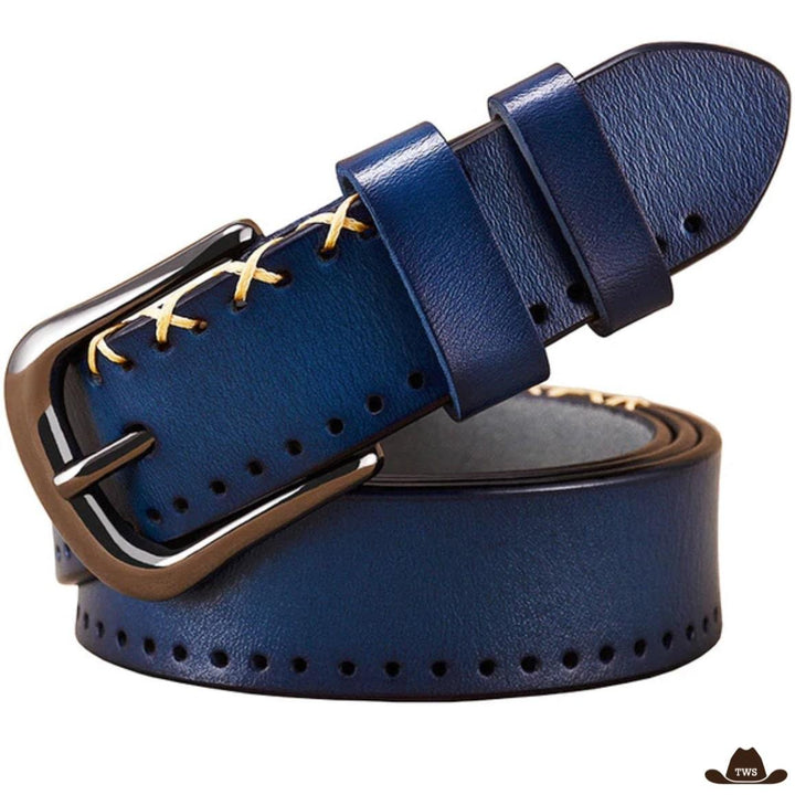 ceinture femme cuir western bleue