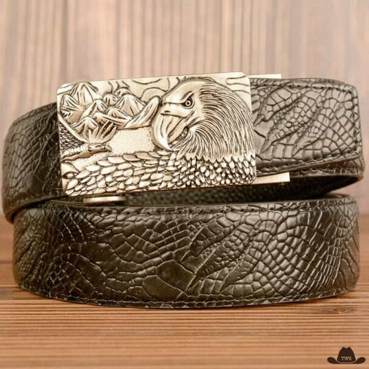 Ceinture Homme Western Boucle Noire Argentée