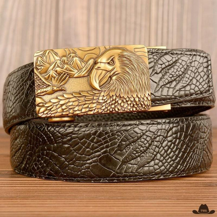 Ceinture Homme Western Boucle Noire Dorée