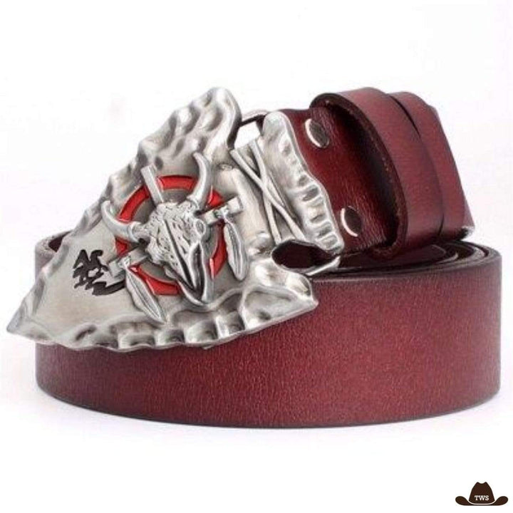 Ceinture style cowboy cuir rouge