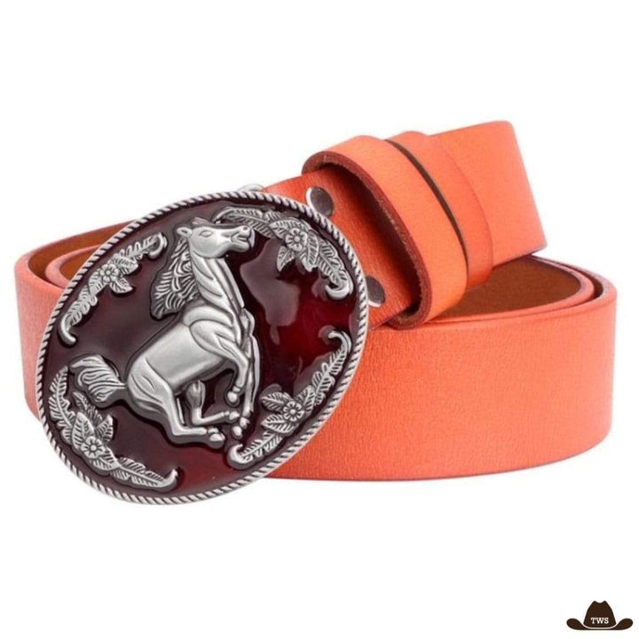 Ceinture Western Cuir Femme Orange