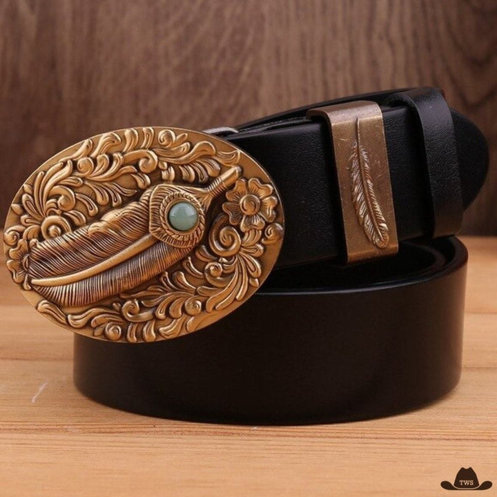 Ceinture Western Dorée Cuir Noir