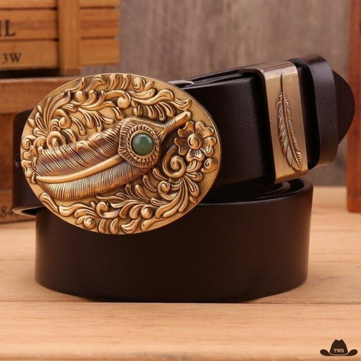 Ceinture Western Dorée Cuir Marron