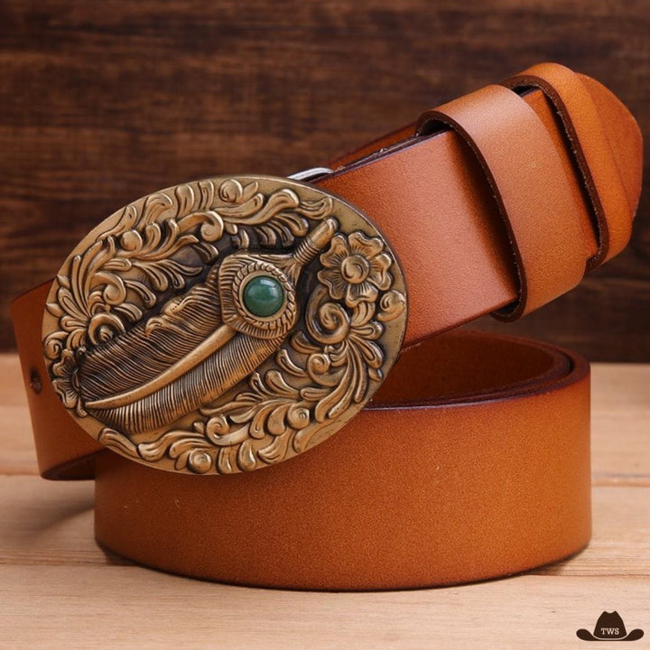 Ceinture Western Dorée Cuir Marron Clair