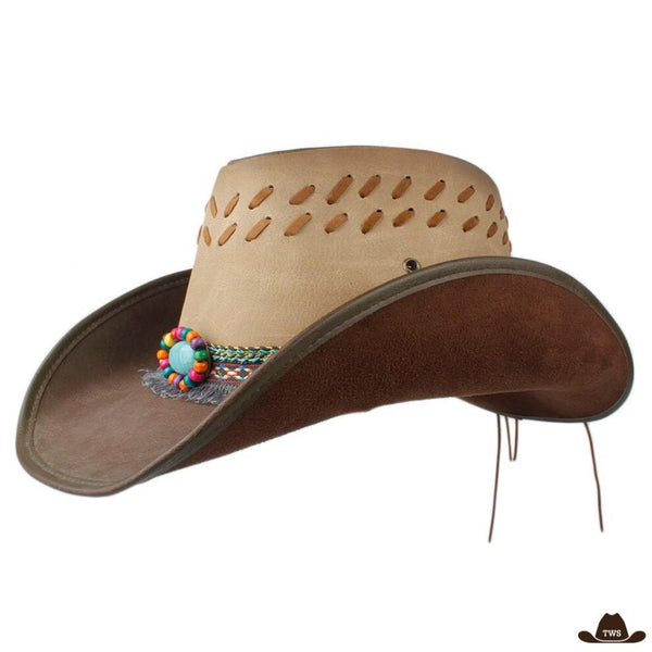 chapeau de cowboy cuir marron femme