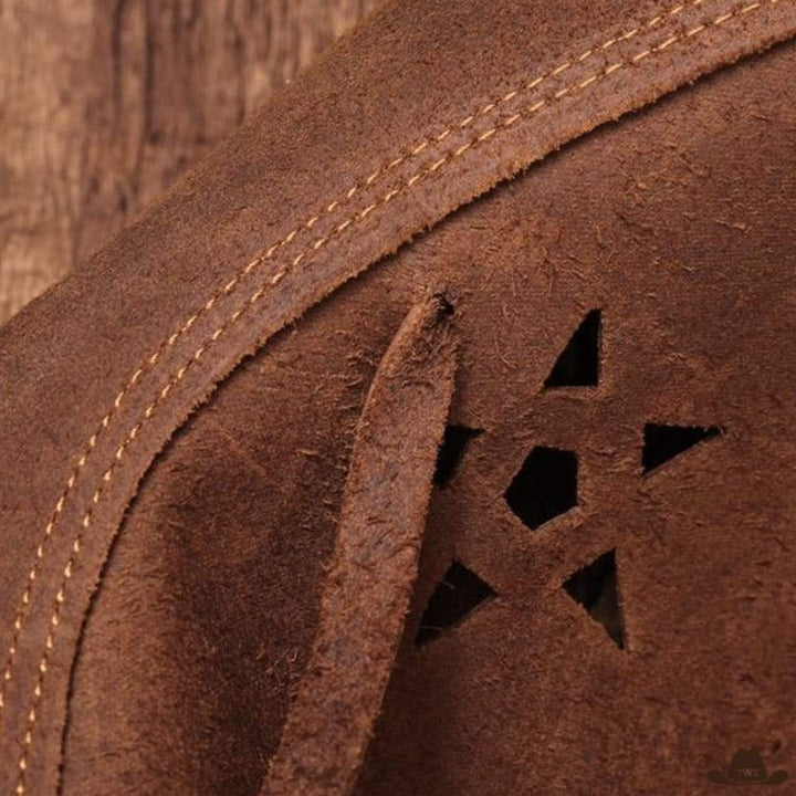 Chapeau de cowboy en cuir - détail intérieur étoile