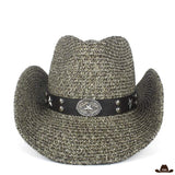 chapeau cowboy paille tressée gris