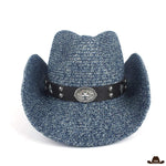 chapeau cowboy paille tressée bleu