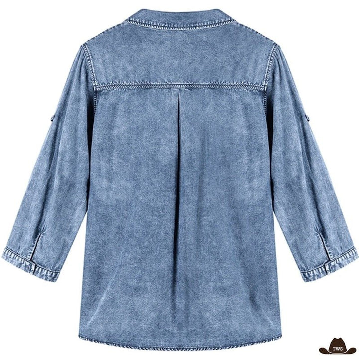 Chemise Western en Denim Bordurée Femme