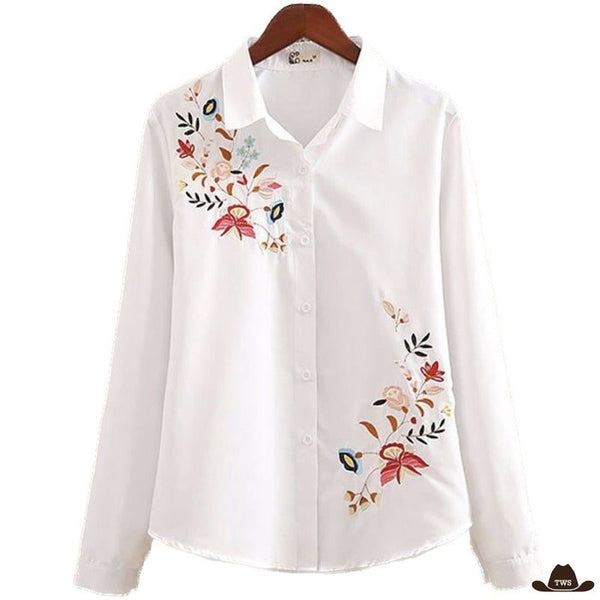 Chemise Western Femme Brodée Fleurs