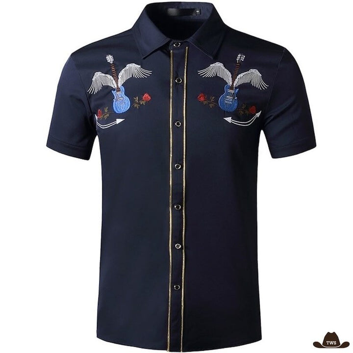 Chemise Western Homme Manches Courtes Bleu