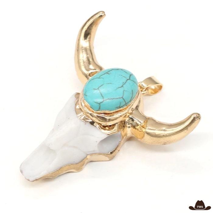 Collier Pendentif Crâne de Buffle Turquoise