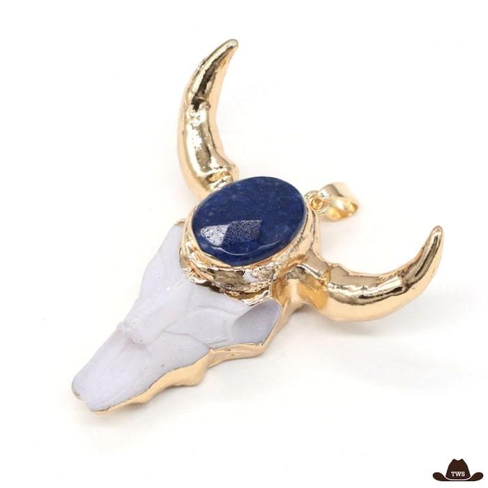 Collier Pendentif Crâne de Buffle Bleu