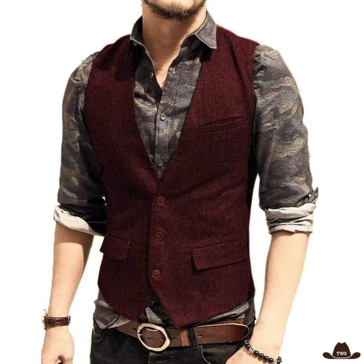 Gilet Cowboy Homme Bordeaux