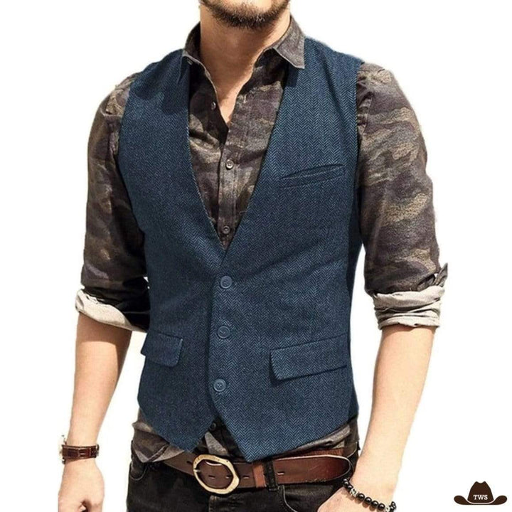 Gilet sans manche cowboy bleu