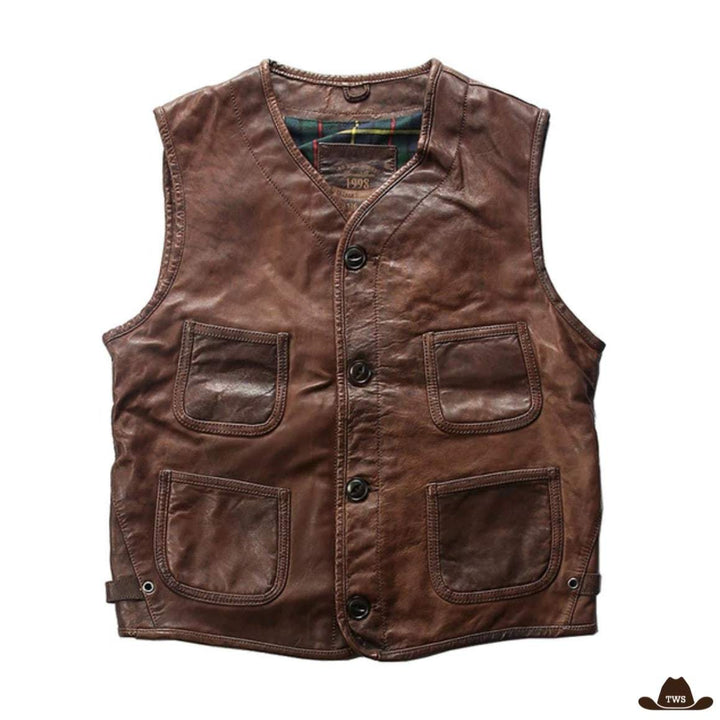 gilet homme sans manche en cuir western