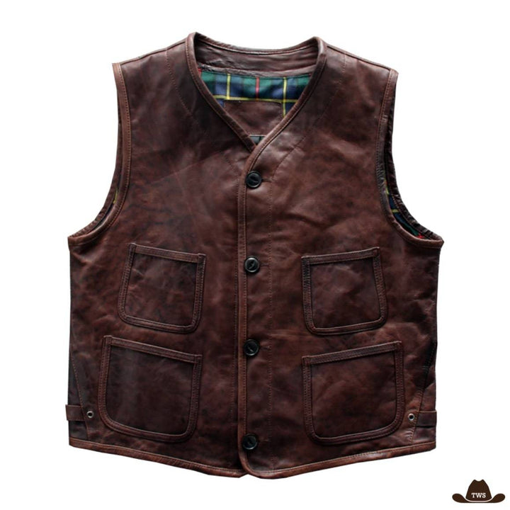 gilet sans manches en cuir pour homme style western