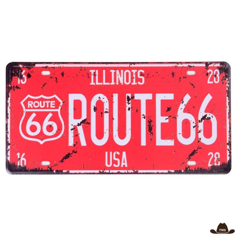 Plaque Métal Route 66 Rouge