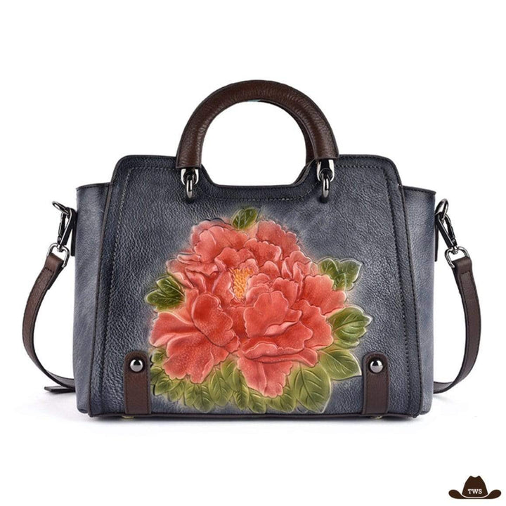 Sac à Main Motif Floral Gris