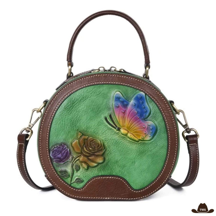 Sac Cuir Fleuri Vert