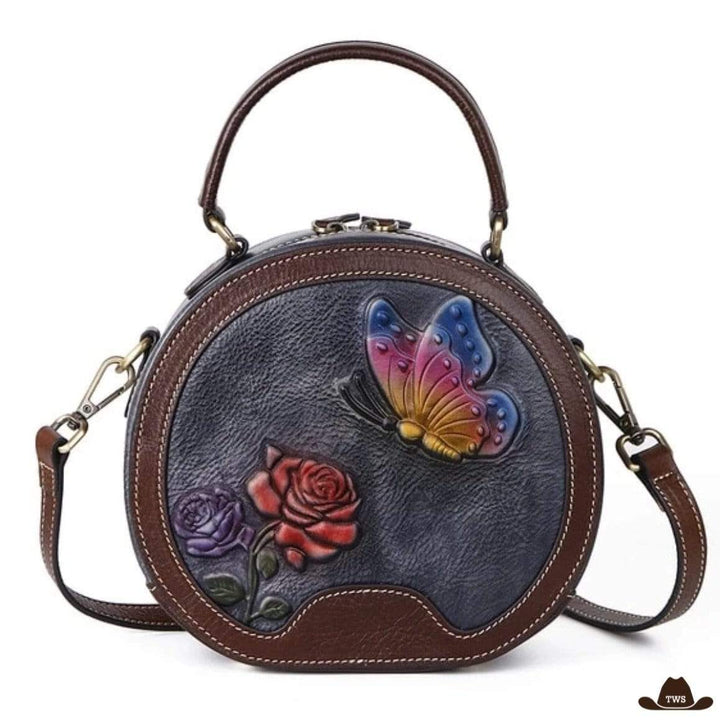 Sac Cuir Fleuri Gris