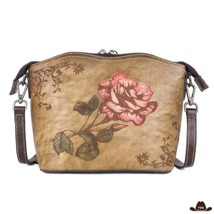 Sac Fleur en Cuir Beige