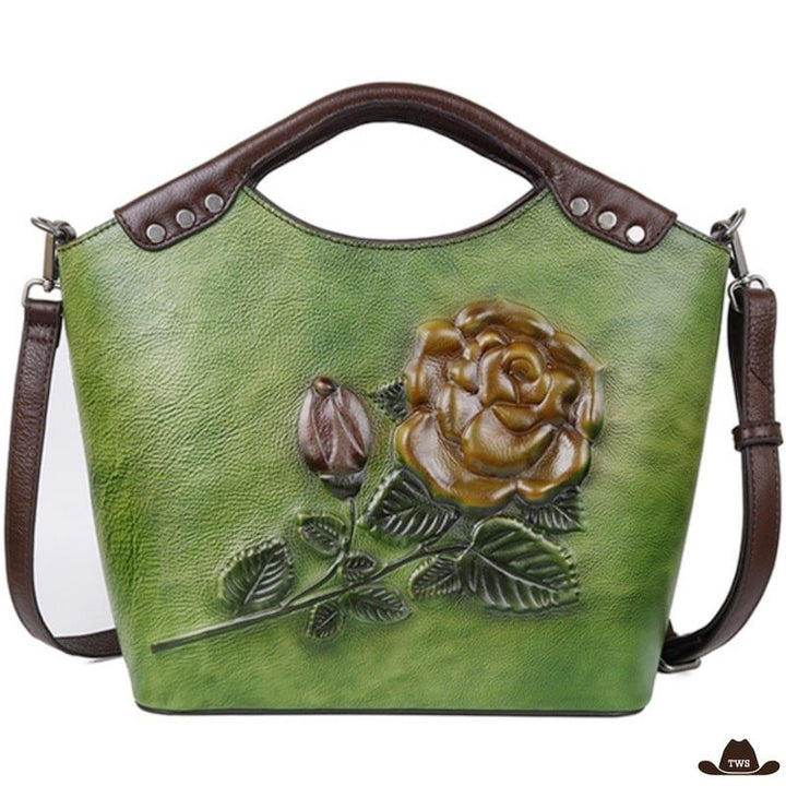 Sac Floral Cuir Vert