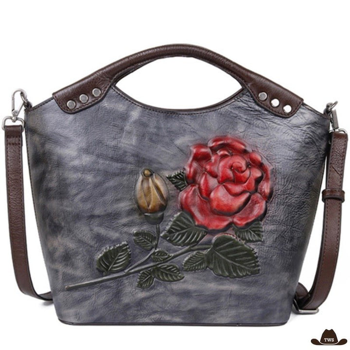 Sac Floral Cuir Gris