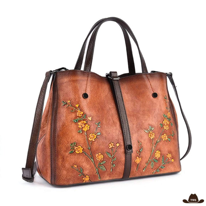 Sac Motif Floral Marron