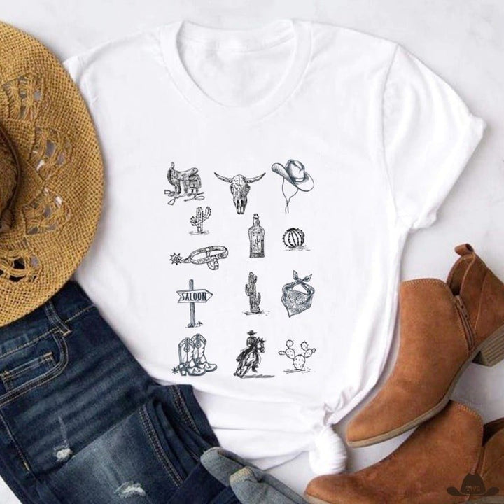 Tee-Shirt Cowgirl Crâne de Buffle