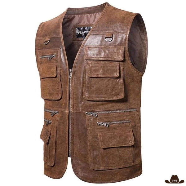 Veste Cuir Western Sans Manche Homme