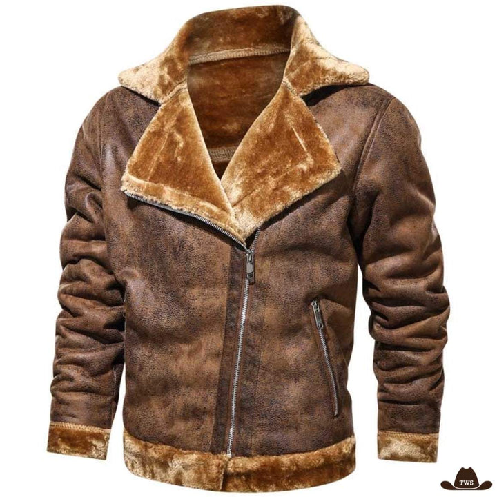 Veste Homme Style Western Col en Fourrure